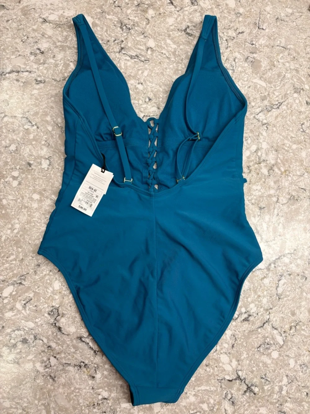 Shade & Shore Lace-Up One-Piece Swimsuit in Teal NWT - Picture 4 of 6